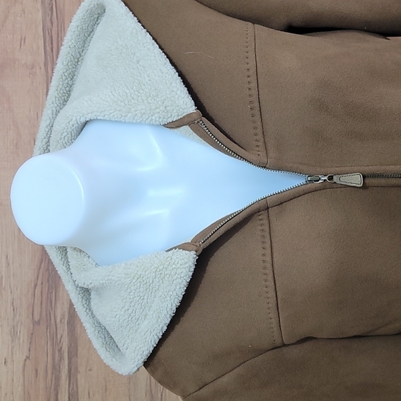 JONES new york brown fleece jacket with hoodie - Picture 3 of 6